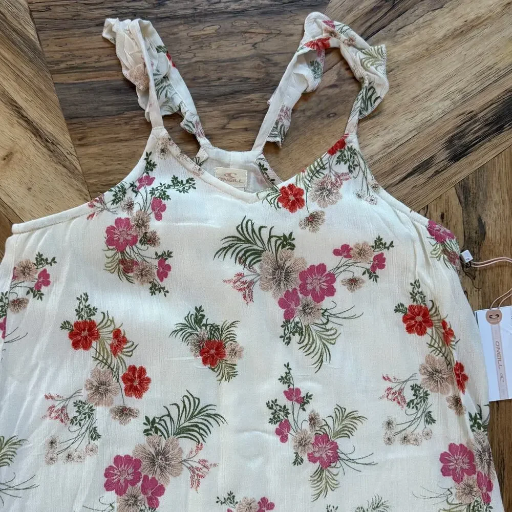 NWT O'Neill Ashley Floral High-Low Dress Girls L White Sundress Cotton Lined